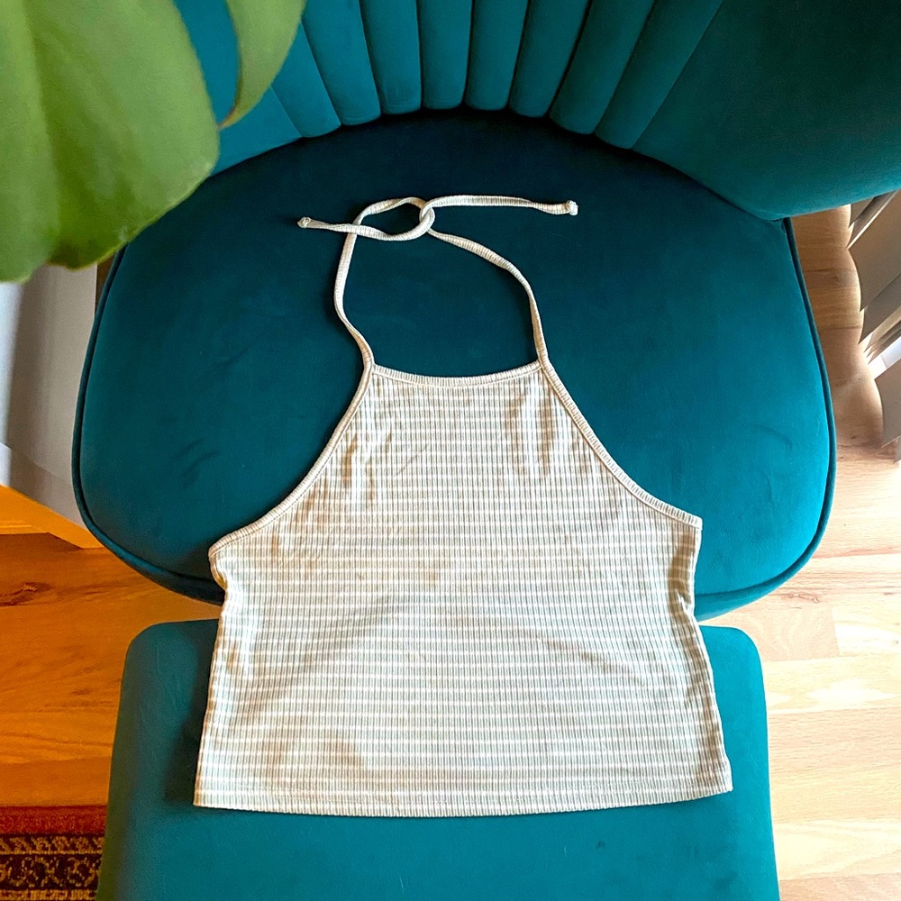 *SOLD* 90s style pale green & white striped halter crop top